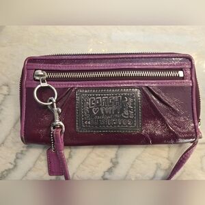 Coach Poppy Purple Patent Leather Wristlet Wallet